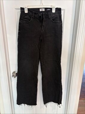 Kensie Black Frayed Hem Wide-Leg Jeans